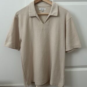 Madewell Johnny-Collar Knit Polo Shirt, Men's XS, Ashen Sand (Beige)